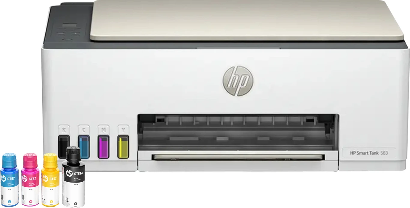 HP Smart Tank All in One 523 Multi-function Color Ink Tank Printer (Borderless Printing) for Print/Copy/Scan with Up to 4000 pages of Black or 6000 pages of color ink in the box (4 Ink Bottles Included)